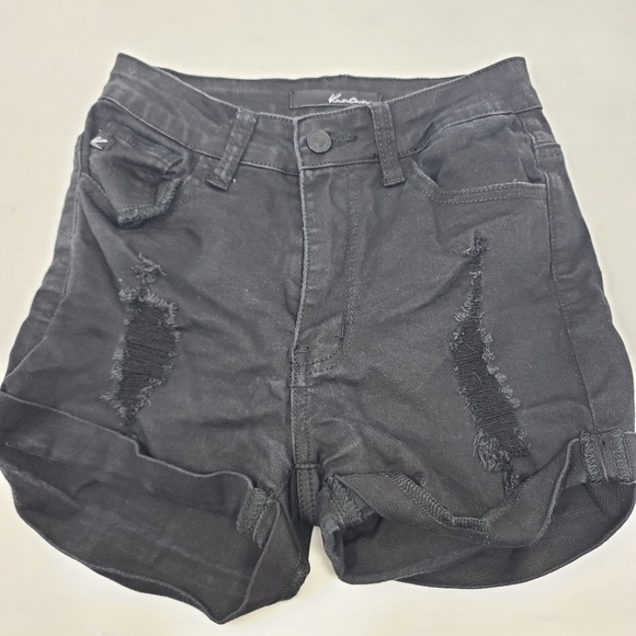 Kancan 25 Black Distressed Cuffed‎ High Rise Shorts - Picture 1 of 3